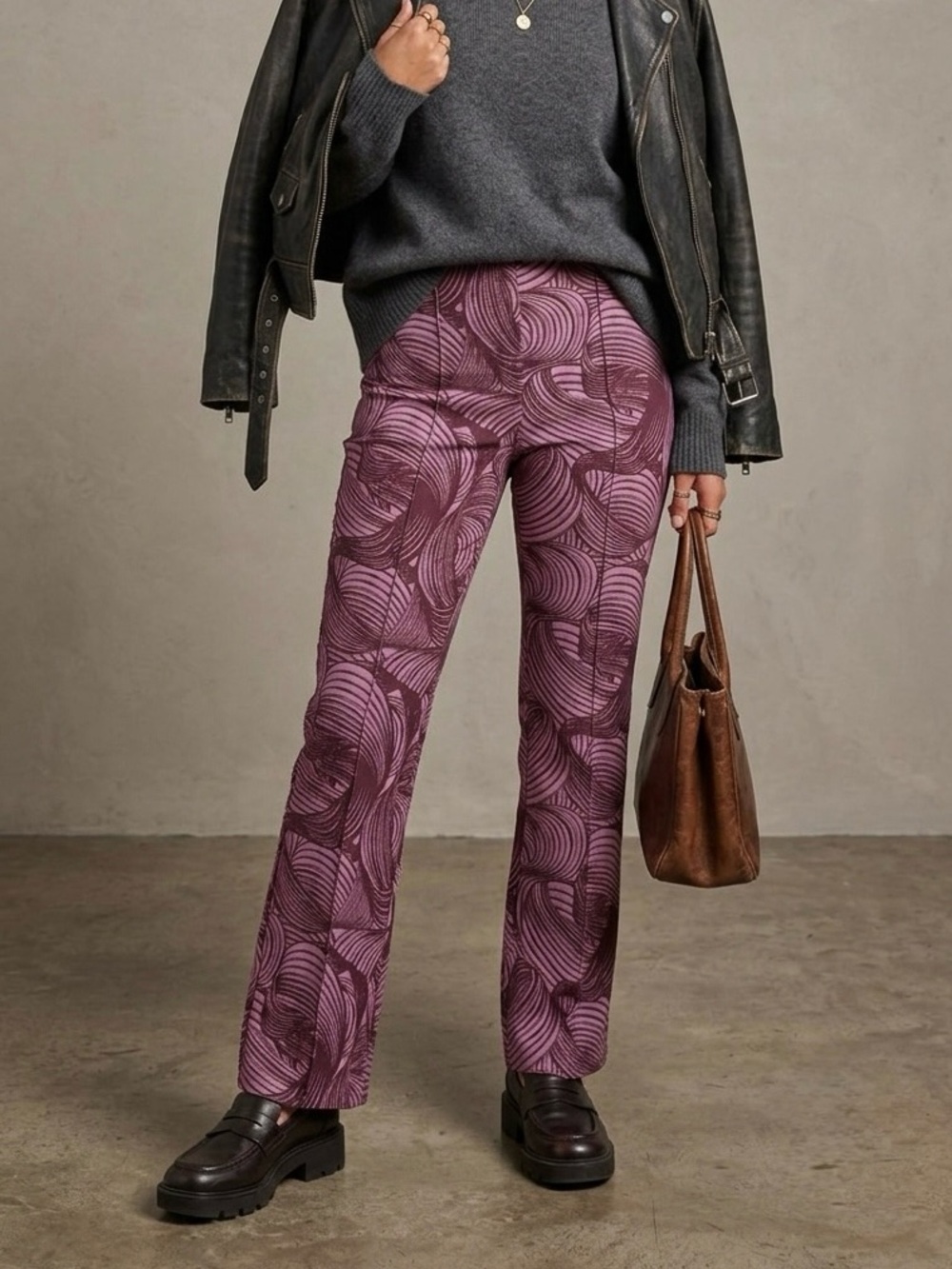 Maeve Anthropologie Purple Swirl Print Wide-Leg Pants Size Small